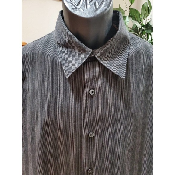 Perry Ellis Men Gray Striped Cotton Collared Long Sleeve Buttons Down Shirt 2XL - Picture 3 of 9